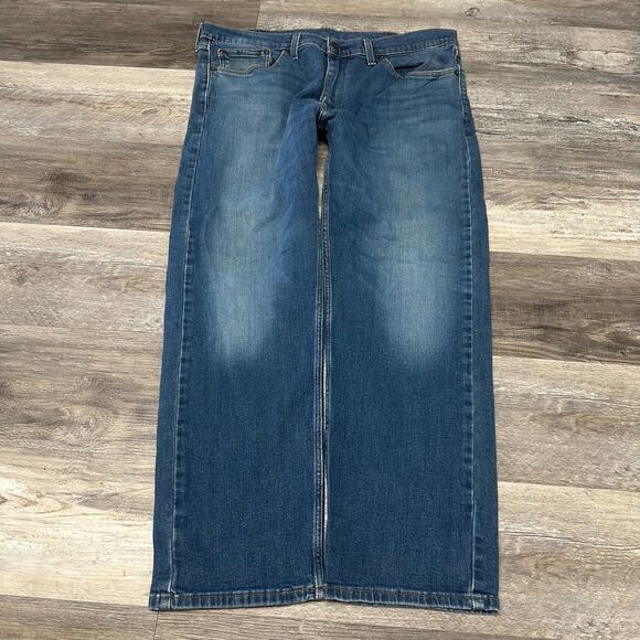 Levis 505 Red Tab Blue Mens 38x30 Straight Medium Wash Faded Front Denim‎ Jeans - Picture 2 of 11